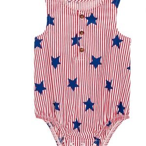 Red and Blue Star Striped Baby Romper